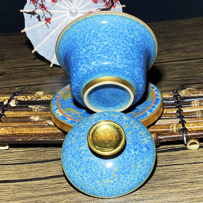 Master Collection-----Master gilded Sancai blue bowl Gaiwan(M465)