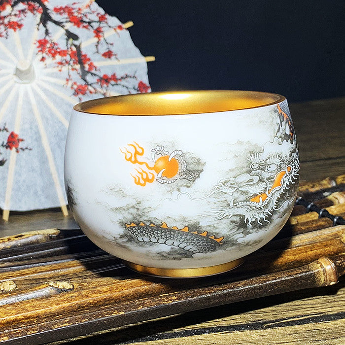 Master Collection -- 24K Gold Plated Dragon Master Manual Health Teacup (M29）