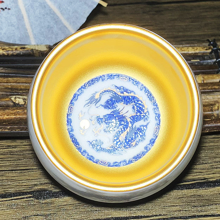 Master Collection -- 24K Gold Plated Dragon Master Manual Health Teacup (M29）