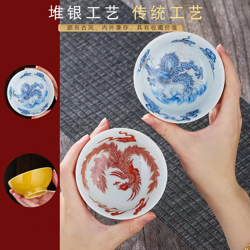 Hand painted dragon and phoenix Teacup