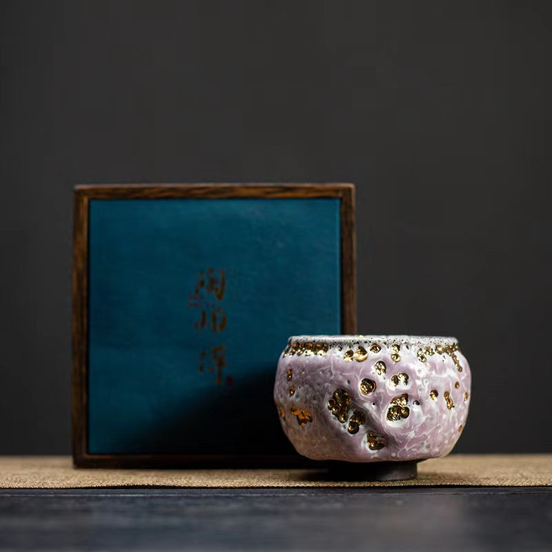 Master Collection----Shino Yaki Pink white gilded Tea cup