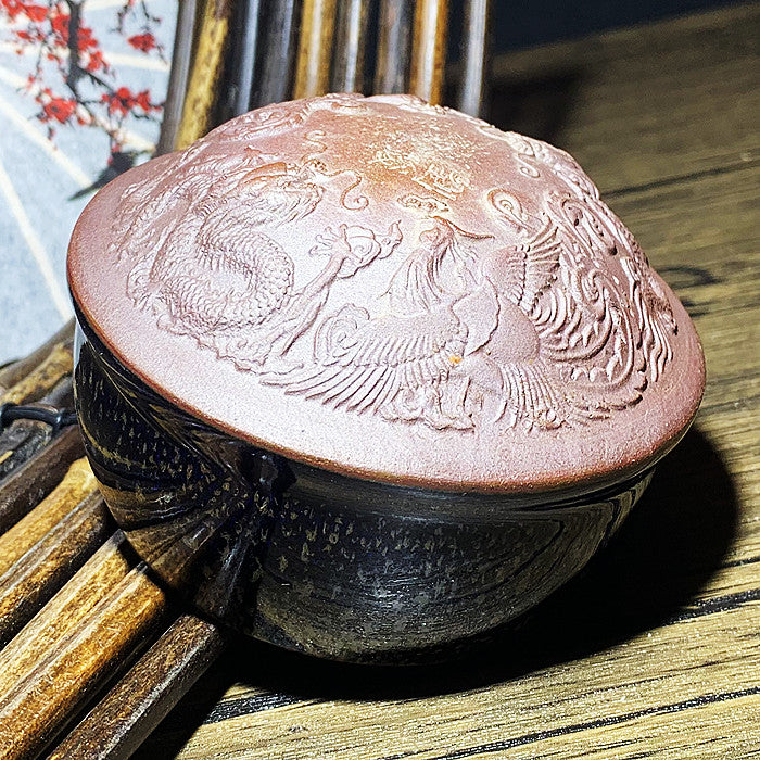 Master Collection----High-end Hand carved dragon and phoenix Tea cup  (M261)