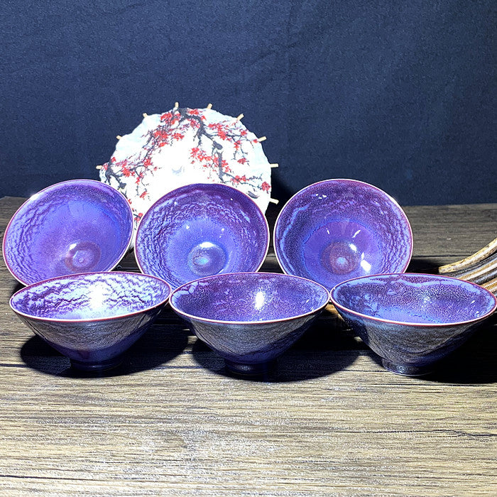 Master Collection---- High end woodfire hundreds mountain change to purple teacup set (M273)