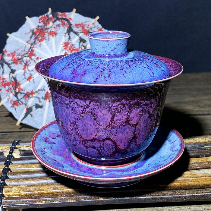 Master Collection---- High end woodfire hundreds mountain change to purple teacup set (M273)