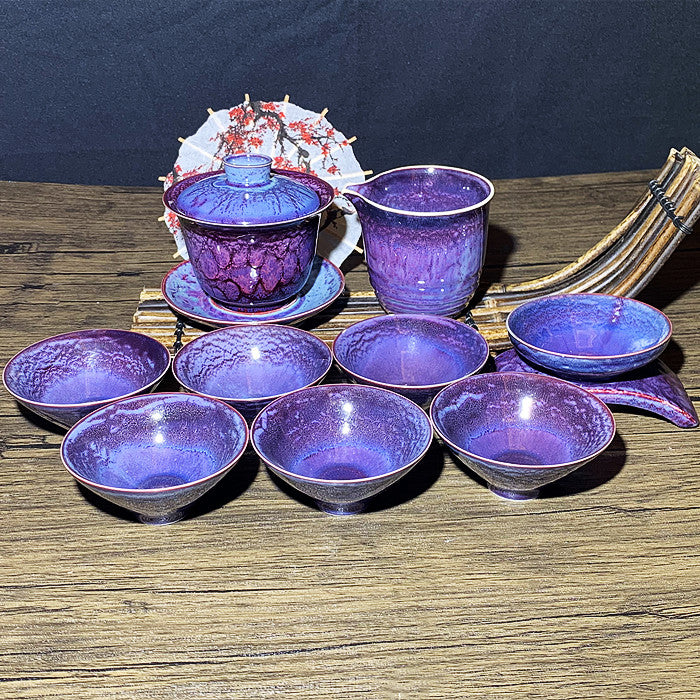 Master Collection---- High end woodfire hundreds mountain change to purple teacup set (M273)