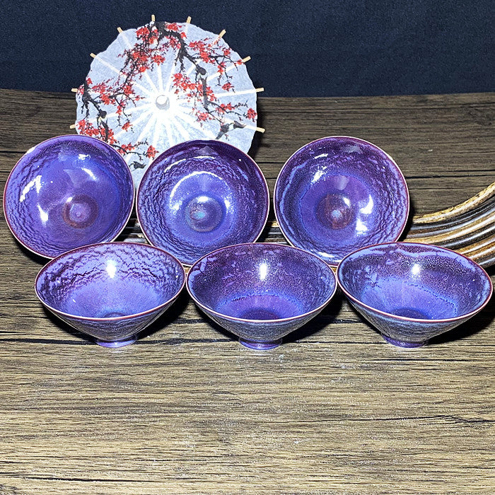 Master Collection---- High end woodfire hundreds mountain change to purple teacup set (M273)