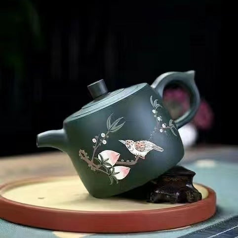 Purple clay flower and bird teapot