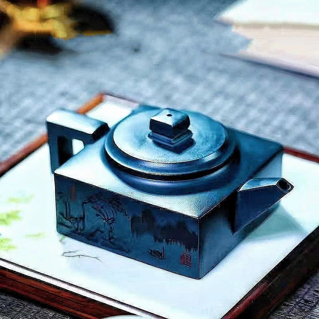 Purple Clay hand-painted square-shaped Teapot