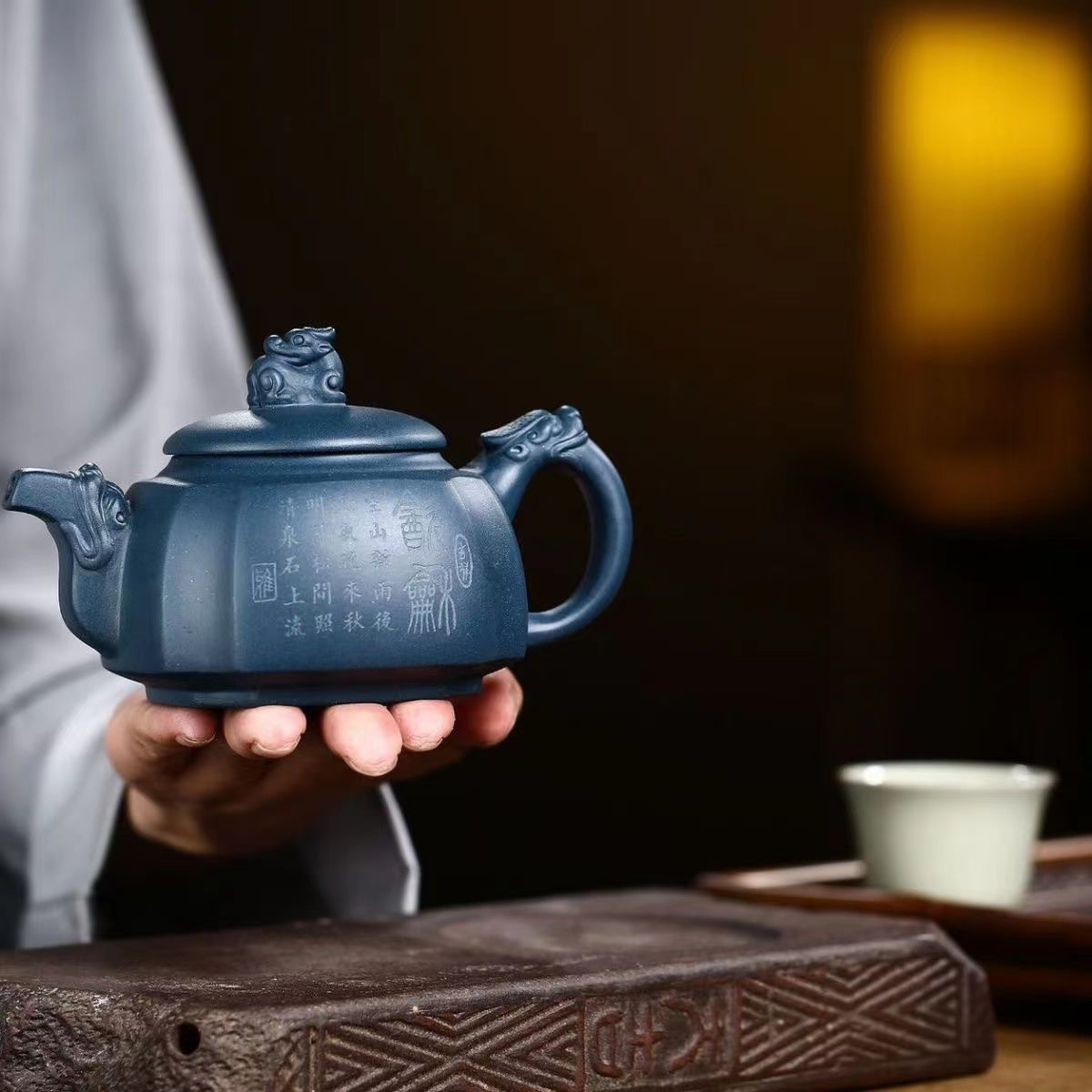 Zisha Square Dragon Teapot