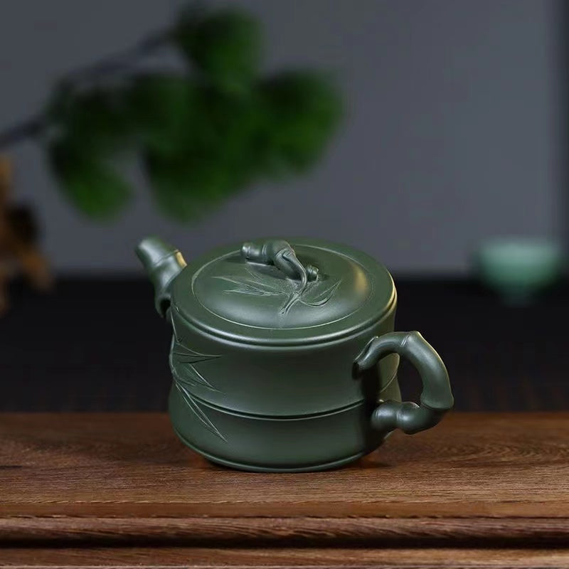 Bamboo teapot with purple clay and green mud