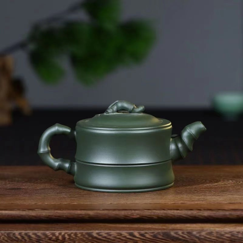 Bamboo teapot with purple clay and green mud