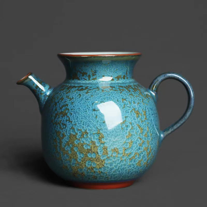 Jun kiln puffy blue gold teapot/teacup/covered bowl