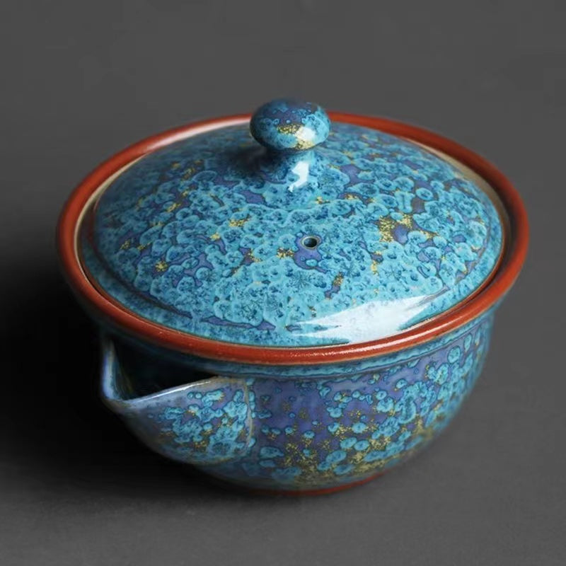 Jun kiln puffy blue gold teapot/teacup/covered bowl