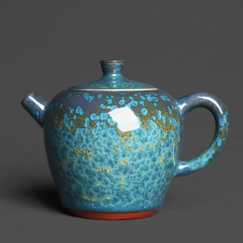 Jun kiln puffy blue gold teapot/teacup/covered bowl