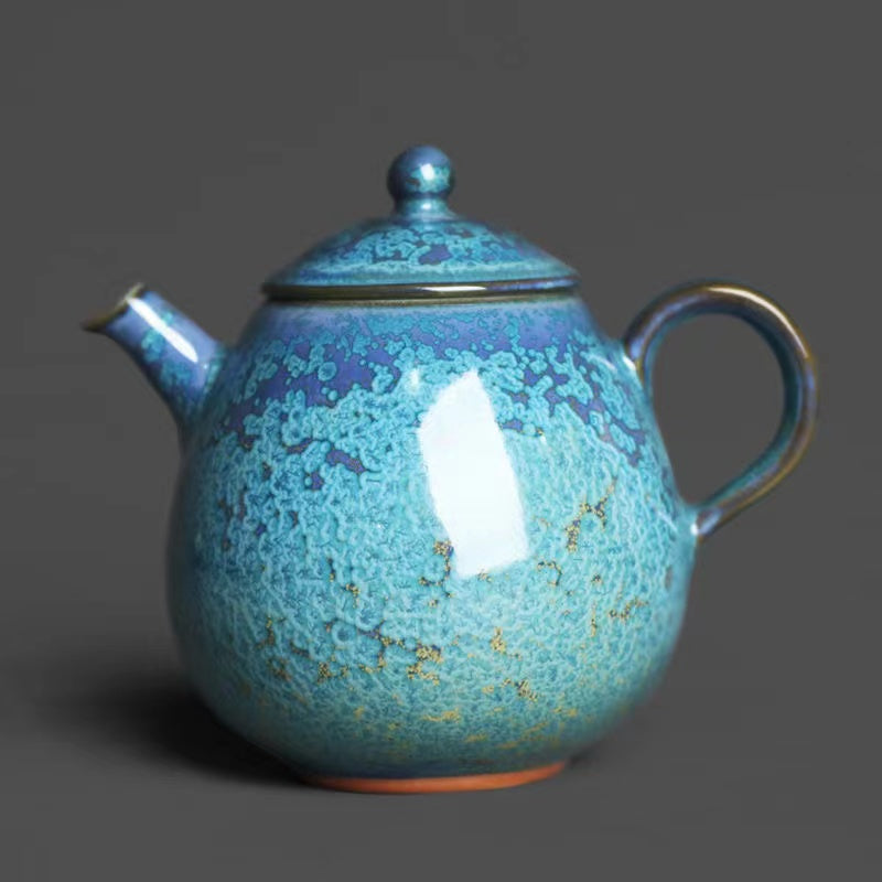 Jun kiln puffy blue gold teapot/teacup/covered bowl