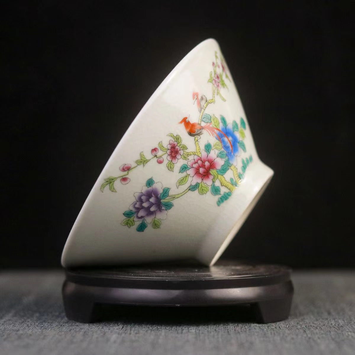 Vintage bird and flower bucket Tea bowl