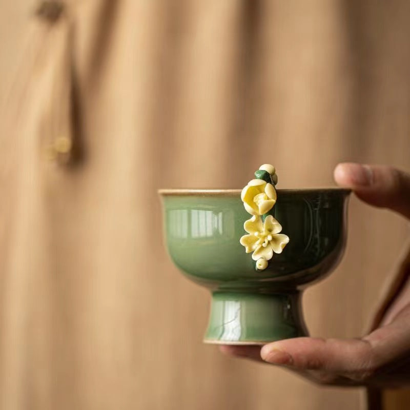 Vintage goblets handmade pinched flowers small tea bowl