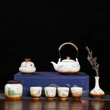 Load image into Gallery viewer, Vintage style wood-fired hand-painted Tea set
