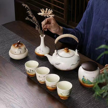 Load image into Gallery viewer, Vintage style wood-fired hand-painted Tea set
