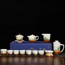 Load image into Gallery viewer, Vintage style wood-fired hand-painted Tea set
