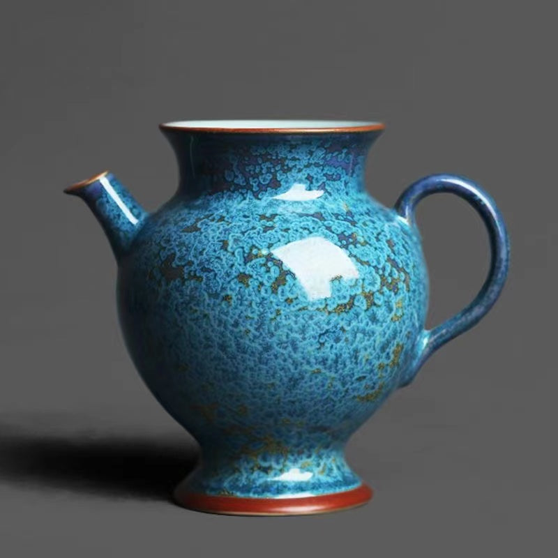 Jun kiln puffy blue gold teapot/teacup/covered bowl