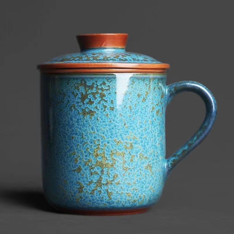 Jun kiln puffy blue gold teapot/teacup/covered bowl