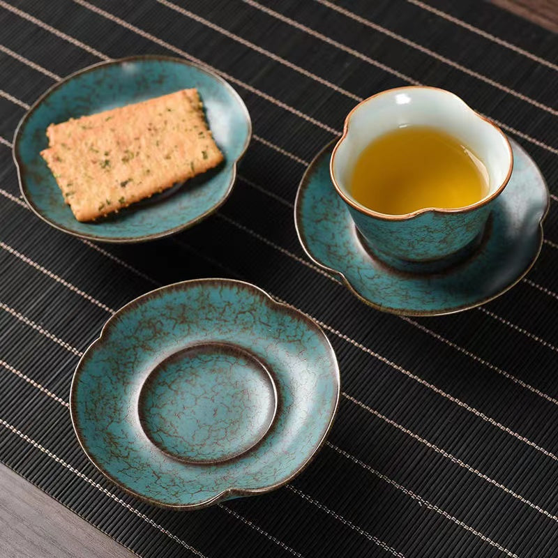 Turquoise glazed Tea tray/Tea cup