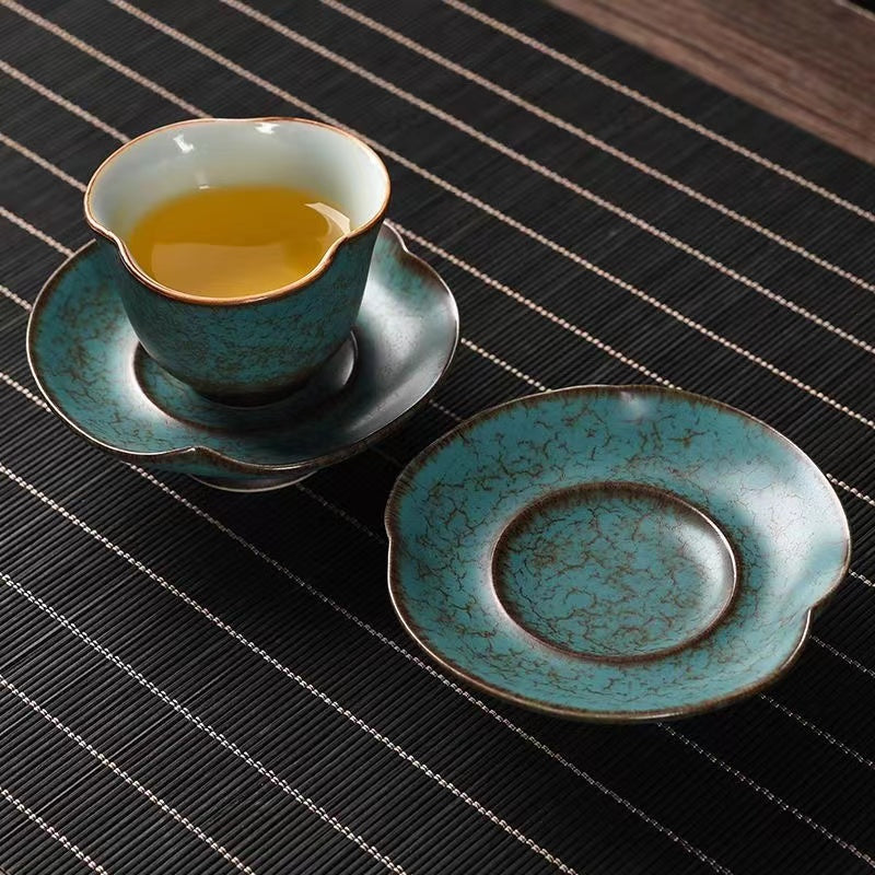 Turquoise glazed Tea tray/Tea cup