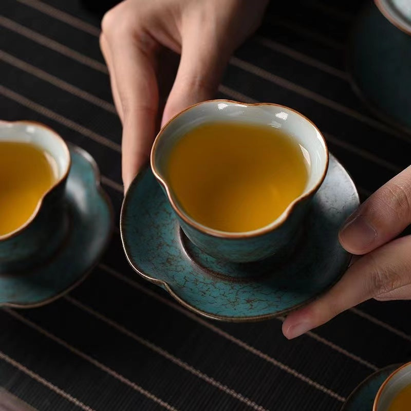 Turquoise glazed Tea tray/Tea cup