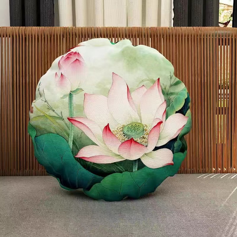 Chinese round meticulous lotus throw pillow cushion