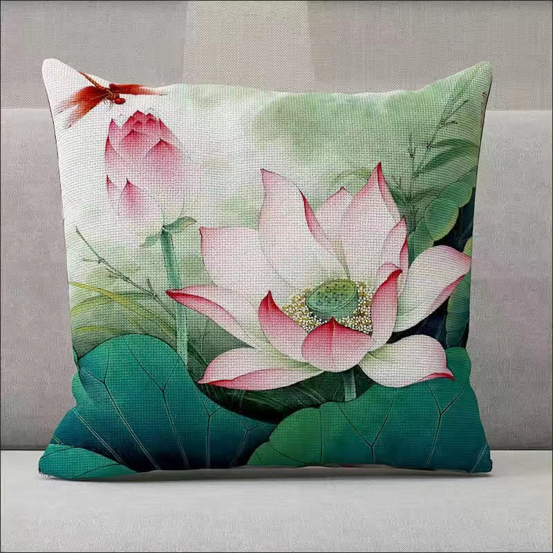 Chinese round meticulous lotus throw pillow cushion