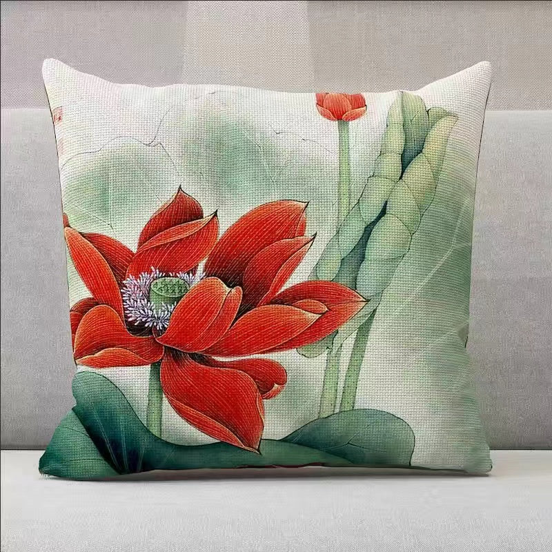 Chinese round meticulous lotus throw pillow cushion