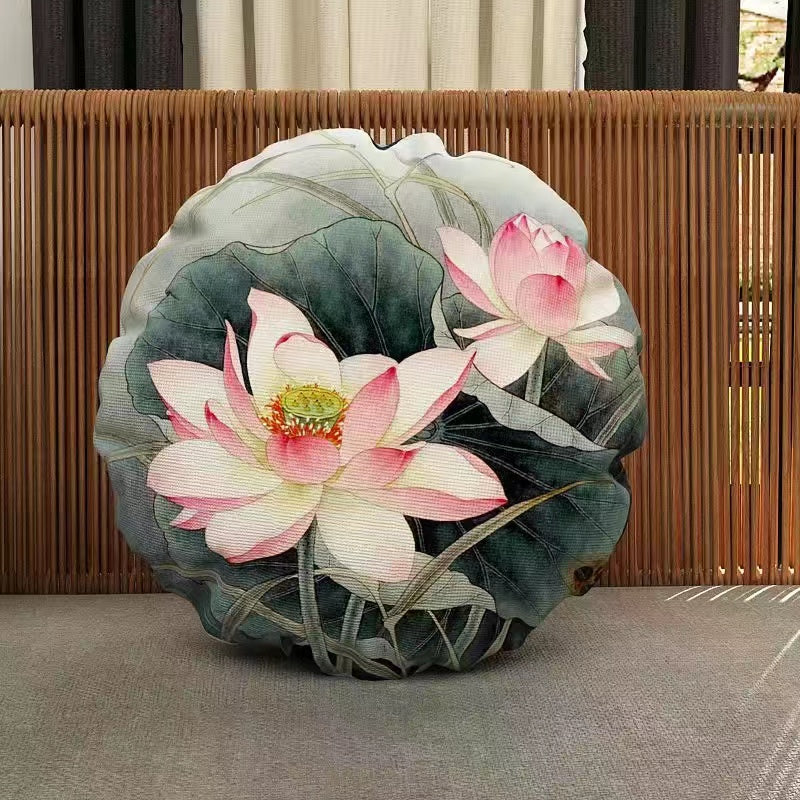 Chinese round meticulous lotus throw pillow cushion