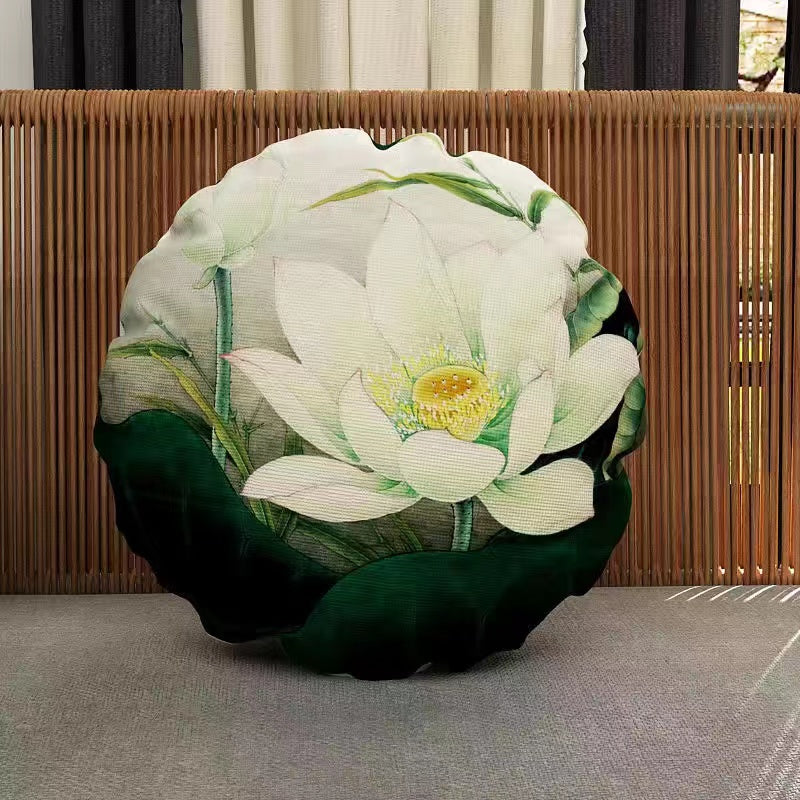 Chinese round meticulous lotus throw pillow cushion