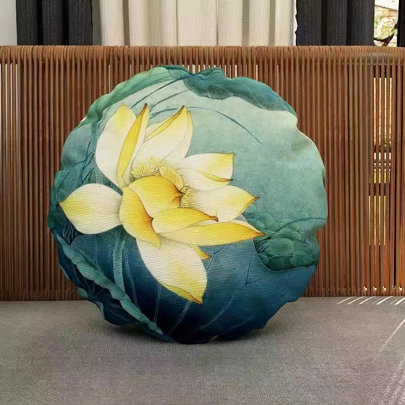 Chinese round meticulous lotus throw pillow cushion