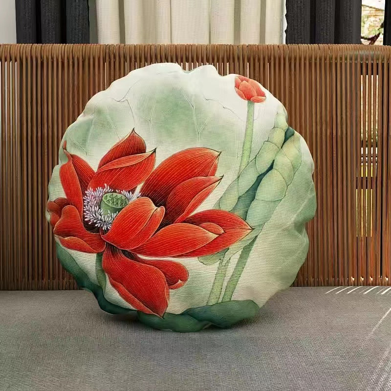 Chinese round meticulous lotus throw pillow cushion