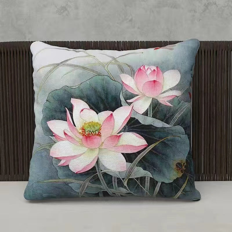 Chinese round meticulous lotus throw pillow cushion