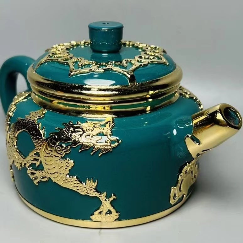 Zisha Gold Double Dragon Teapot