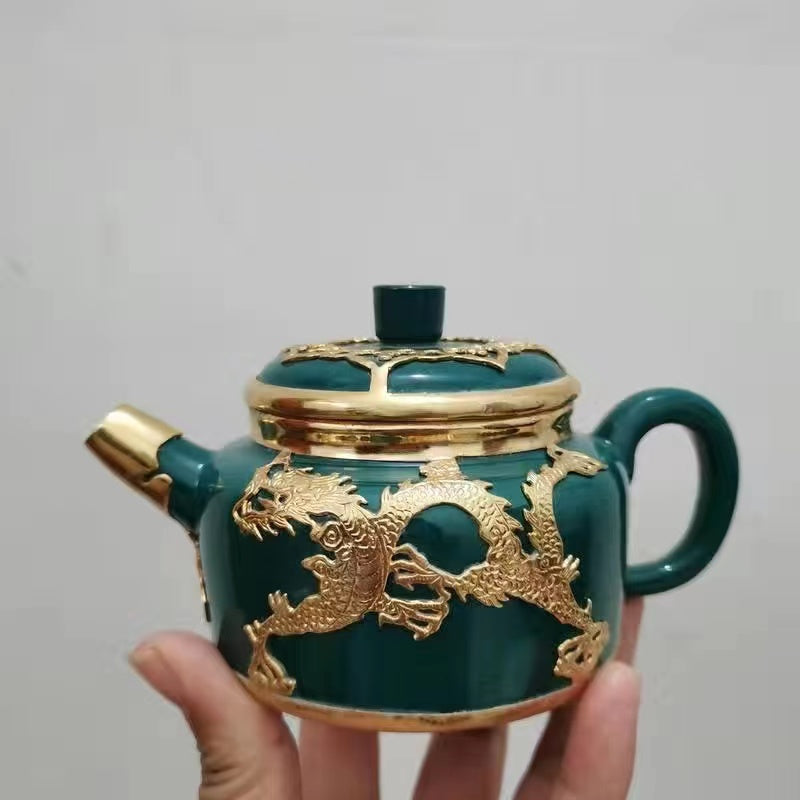 Zisha Gold Double Dragon Teapot