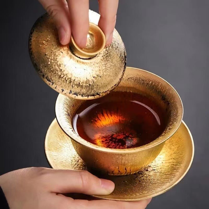 Master Collection----National master handmade 24k gold-plated tea bowl of Tianmu Cup top kungfu(M292)