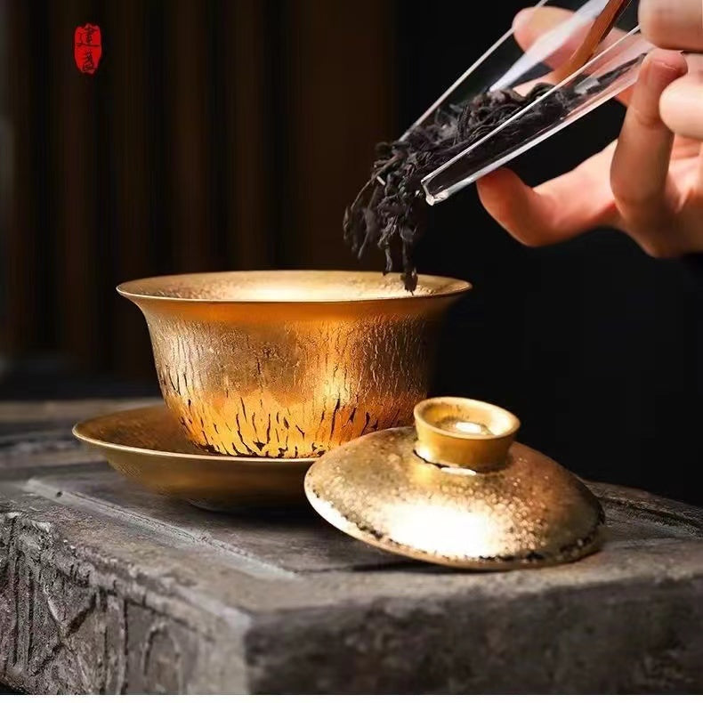 Master Collection----National master handmade 24k gold-plated tea bowl of Tianmu Cup top kungfu(M292)