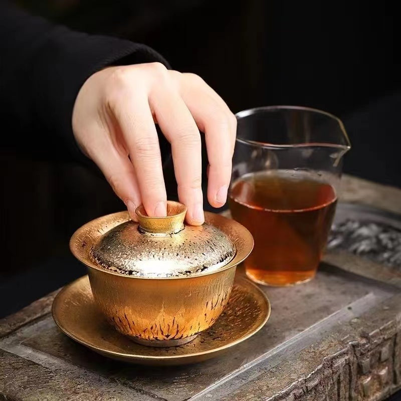 Master Collection----National master handmade 24k gold-plated tea bowl of Tianmu Cup top kungfu(M292)