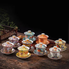 Load image into Gallery viewer, Enamel Cloisonne Orange Flower Gaiwan Teacup
