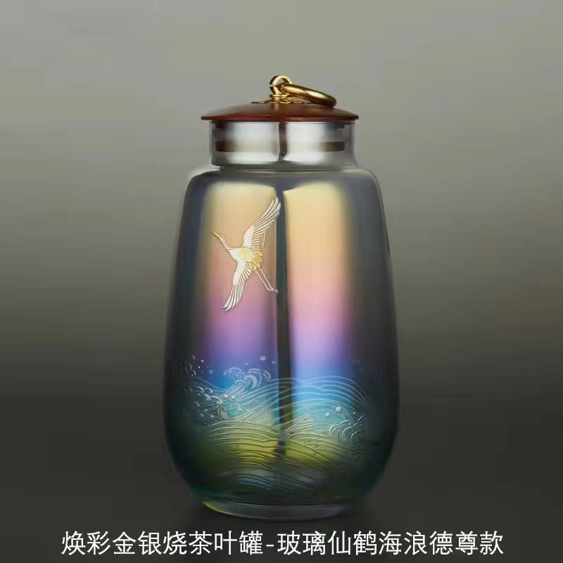 Glass crane Tea jar