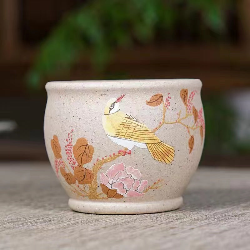 Purple sand white jade flower and bird Tea cup