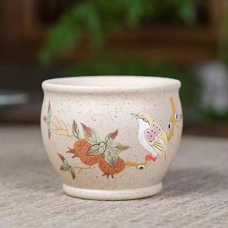 Purple sand white jade flower and bird Tea cup