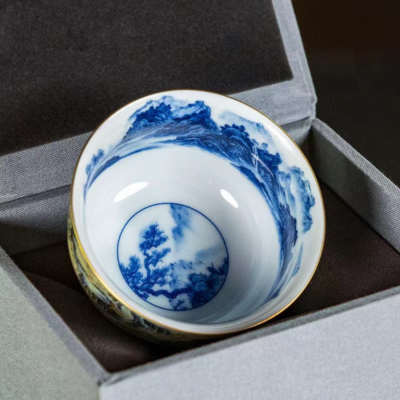 Blue and white landscape Tea cup