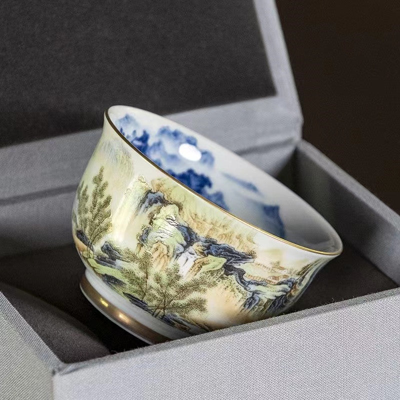 Blue and white landscape Tea cup