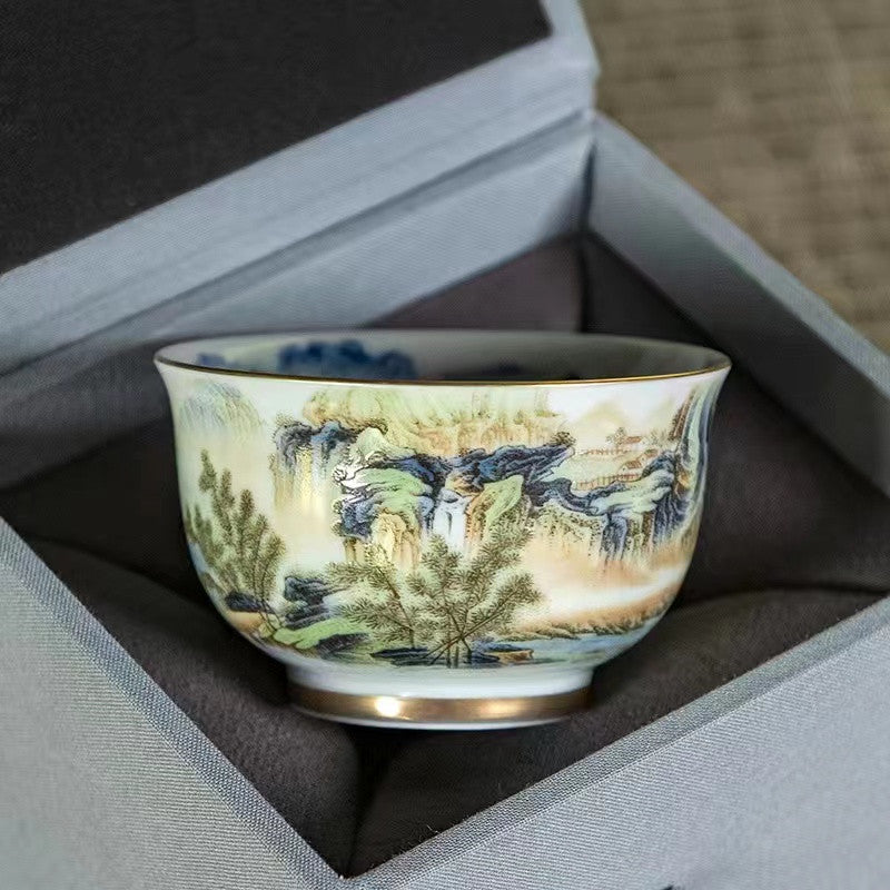 Blue and white landscape Tea cup