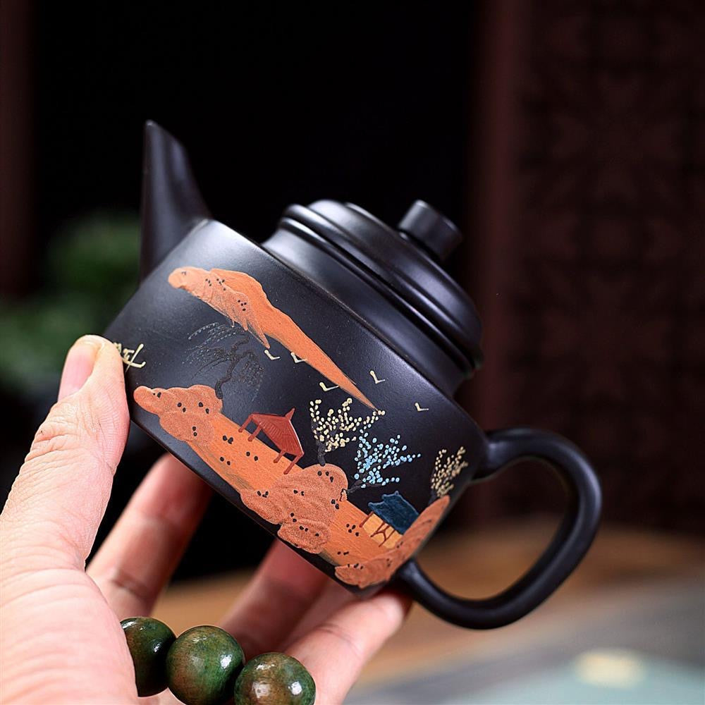 Handmade original black vermilion clay mountain water pot tea